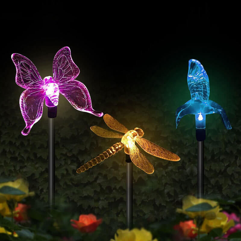 Solar Hummingbird Butterfly Dragonfly Outdoor LED Path Light - Garden Courtyard Decorative Ground Insert Lighting