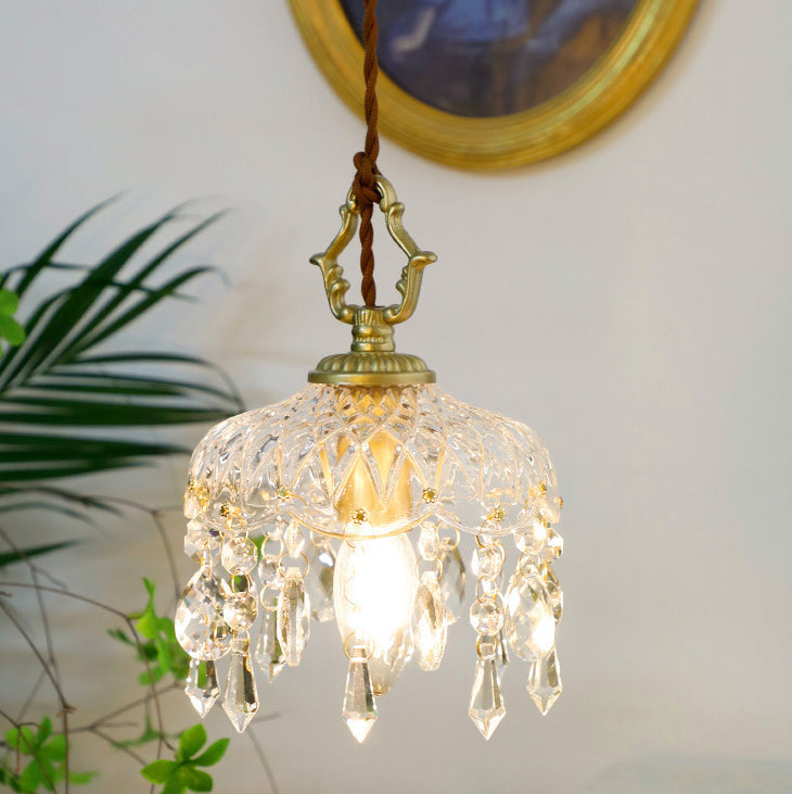 Vintage Floral Crystal Pendant Light - 1-Light Decorative Fixture