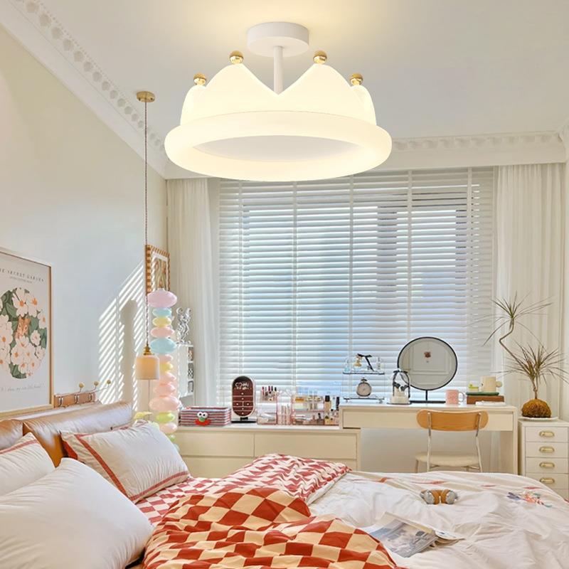 Contemporary Kids Crown Iron PE LED Semi-Flush Mount Ceiling Light Bedroom Lighting Fixture Modern Nursery Decor Creative Design Childrens Room Illumination Stylish Playroom Ceiling Lamp