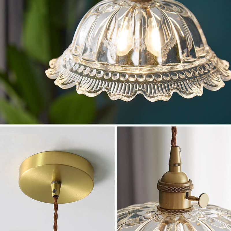 Contemporary Nordic Floral Glass Pendant Light - 1-Light Brass Fixture for Living Room & Bedroom