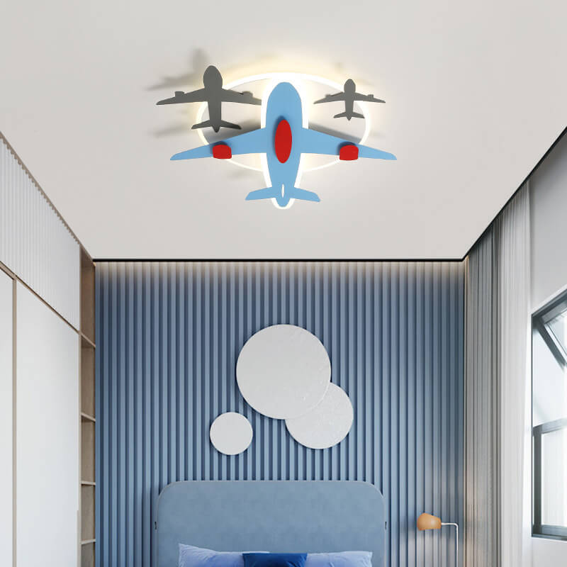 Contemporary Aircraft Shape Flush Mount Ceiling Light for Kids, Creative Iron Acrylic Aluminum LED Cartoon Design, Modern Children's Room Lighting Fixture, Stylish Aviation-Themed Light for Nursery and Playroom, Energy-Efficient Kids Ceiling Lamp, Unique