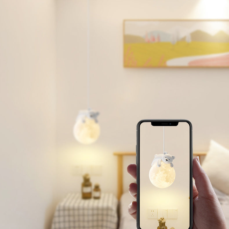 Contemporary Creative Resin Rabbit Moon 1-Light Kids Pendant Light for Living Room, Playroom, Nursery, Cute Rabbit Design, Children's Bedroom Lighting, Unique Pendant Fixture, Decorative Home Accent, Modern Animal Pendant Light, Kids Room Decor, Adjustabl