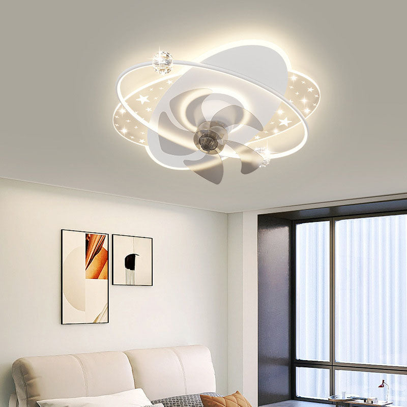 Contemporary Iron Acrylic LED Round Square Ceiling Fan Light for Bedroom