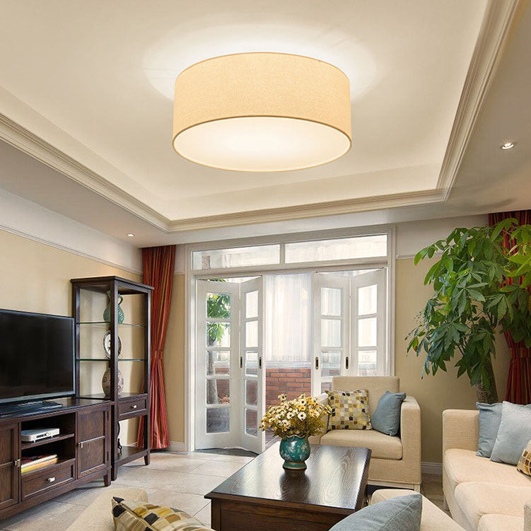 Modern Minimalist Round Drum Flush Mount Ceiling Light - Iron & Fabric 3/5 Light for Living Room