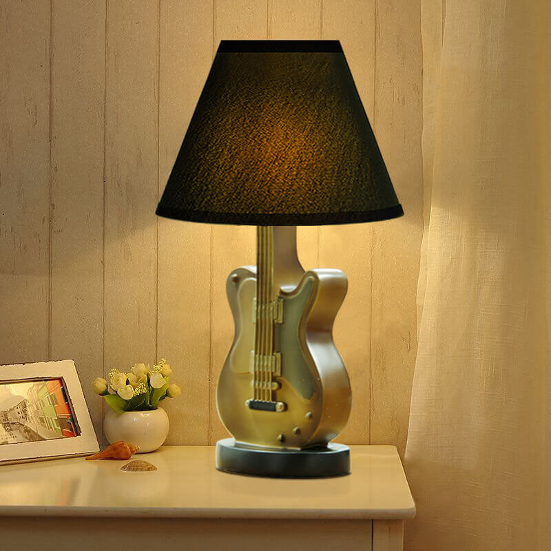 Cartoon Creative Fabric Shade Guitar 1-Light Table Lamp, Unique Children's Bedroom Lighting, Musical Theme Décor, Fun Nursery Lamps, Playful Home Office Lighting, Kid-Friendly Table Lamps, Stylish Modern Lamp for Music Lovers, Vibrant Decorative Lighting