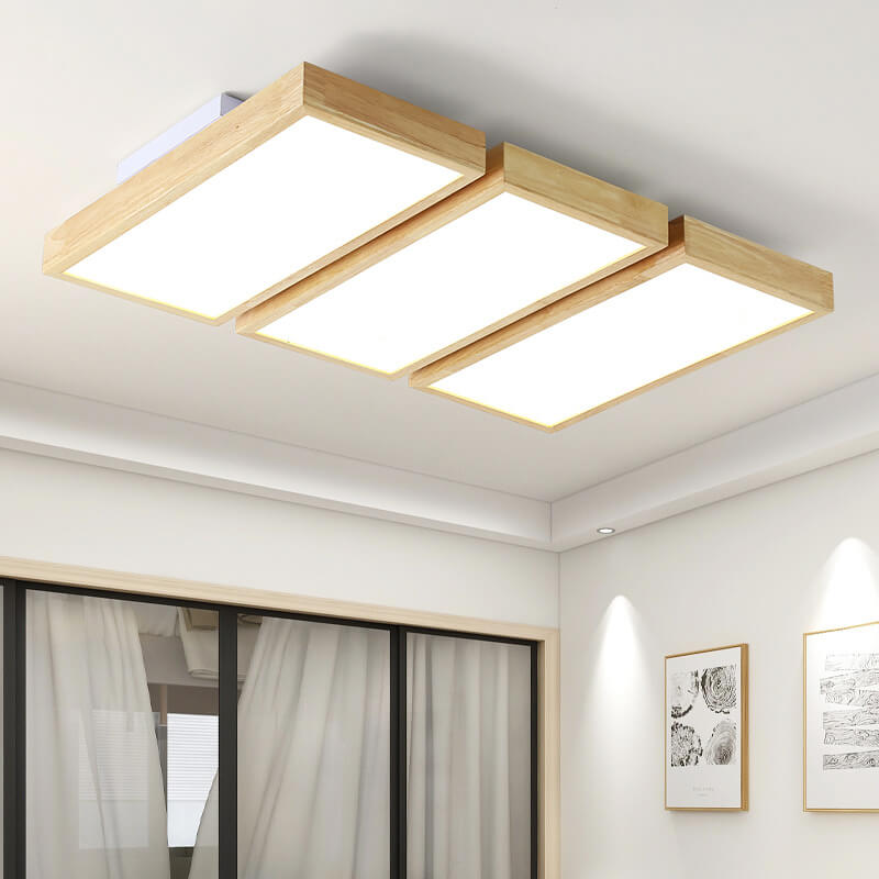 Nordic Japanese Log Wood LED Ceiling Light - Rectangular Flush Mount