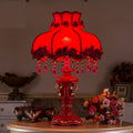 European Wedding Red Fabric Tassel Lamp - 1-Light Resin Table Lamp for Home Decor