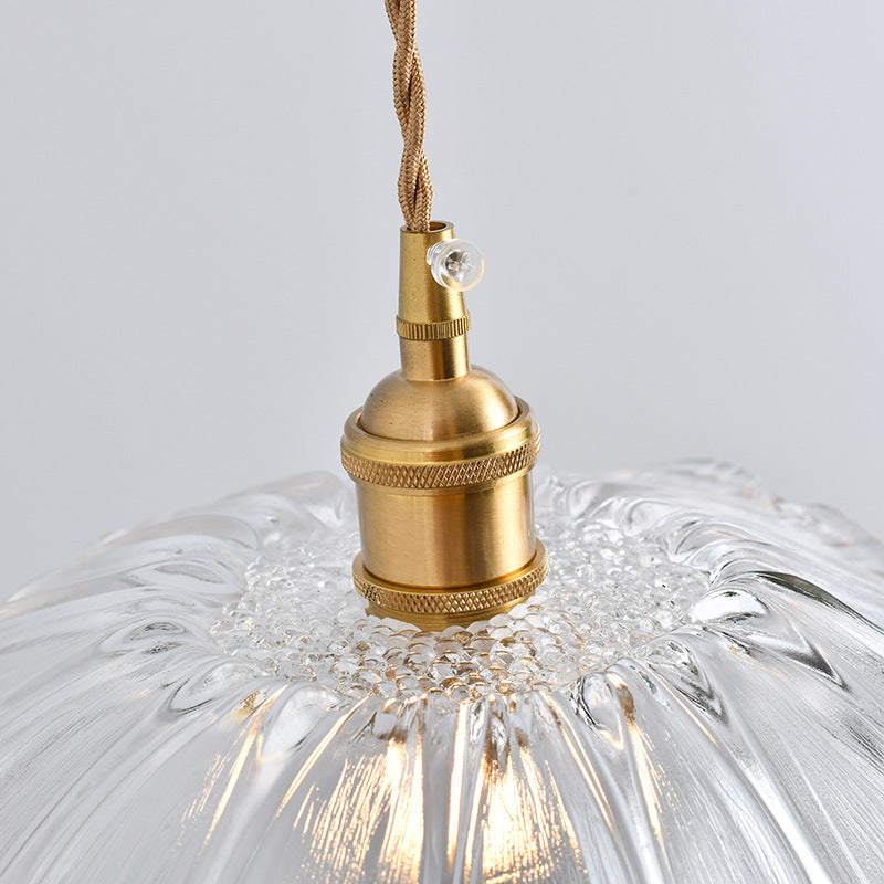 Nordic Vintage Glass Flower Brass Pendant Light 1-Light