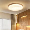 Modern Minimalist Wood Round Shade LED Flush Mount Ceiling Light for Living Room