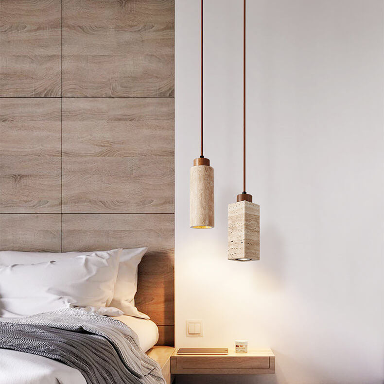 Wabi-Sabi Solid Wood & Stone Island Light Chandelier - 1/2/3-Light Rustic Fixture
