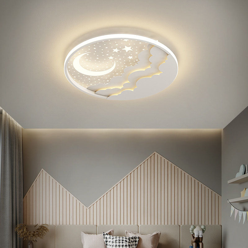 Contemporary Cartoon Stars Moon Acrylic LED Kids Flush Mount Ceiling Light for Living Room, Nursery, Bedroom, Playroom, Childrens Lighting, Modern Kids Room Decor, Energy Efficient Bright Ceiling Fixture