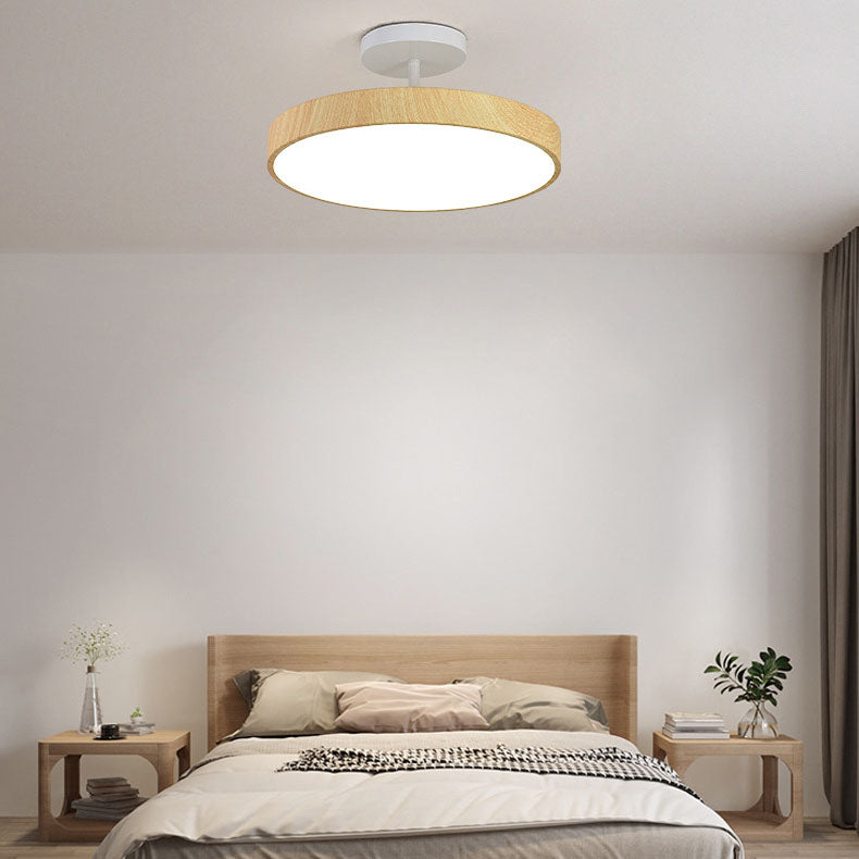 Wabi-Sabi Minimalist Wood Grain Round LED Semi-Flush Mount Light