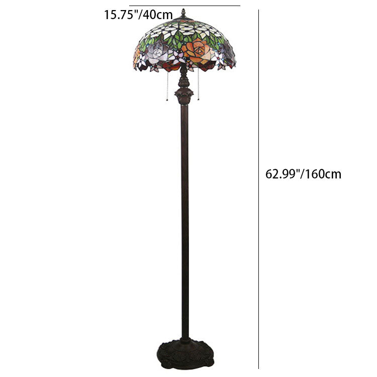 Tiffany Style Stained Glass Rose Floor Lamp - 2-Light Bedroom Decor