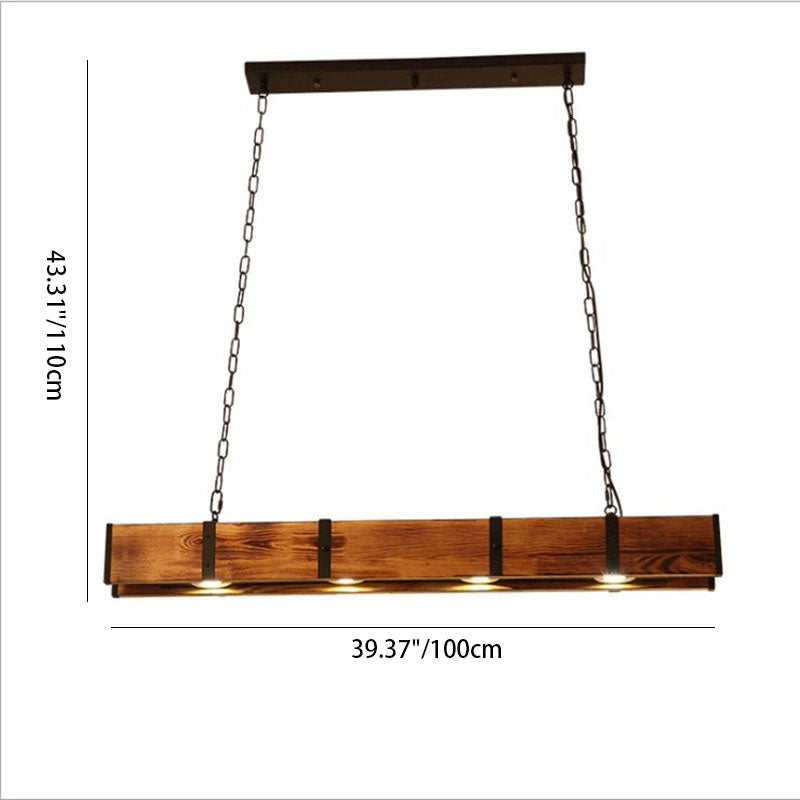 Vintage Solid Wood Long Bar LED Island Light Chandelier for Dining Room