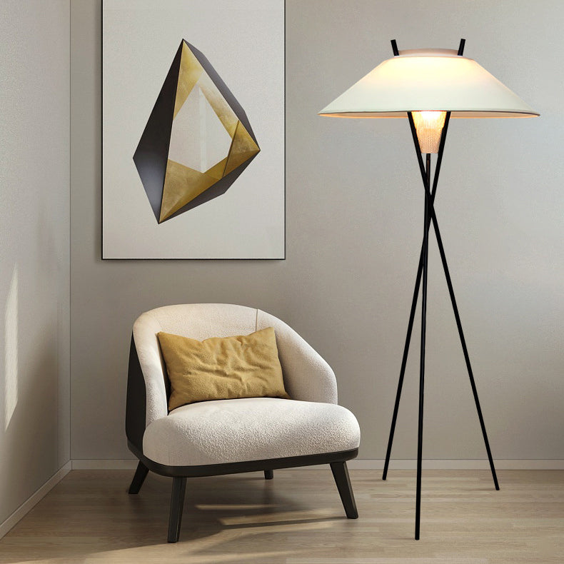 Contemporary Semi-Tapered Fabric Shade Iron Tripod Floor Lamp for Study
