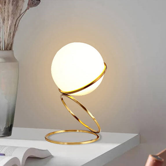 Modern Minimalist Spiral Circle Base Iron Glass Ball 1-Light Table Lamp for Living Room Bedroom Decorative Lighting Contemporary Home Decor Unique Design Stylish Nightstand Lamp Desk Lamp Warm Ambient Light for Modern Interior