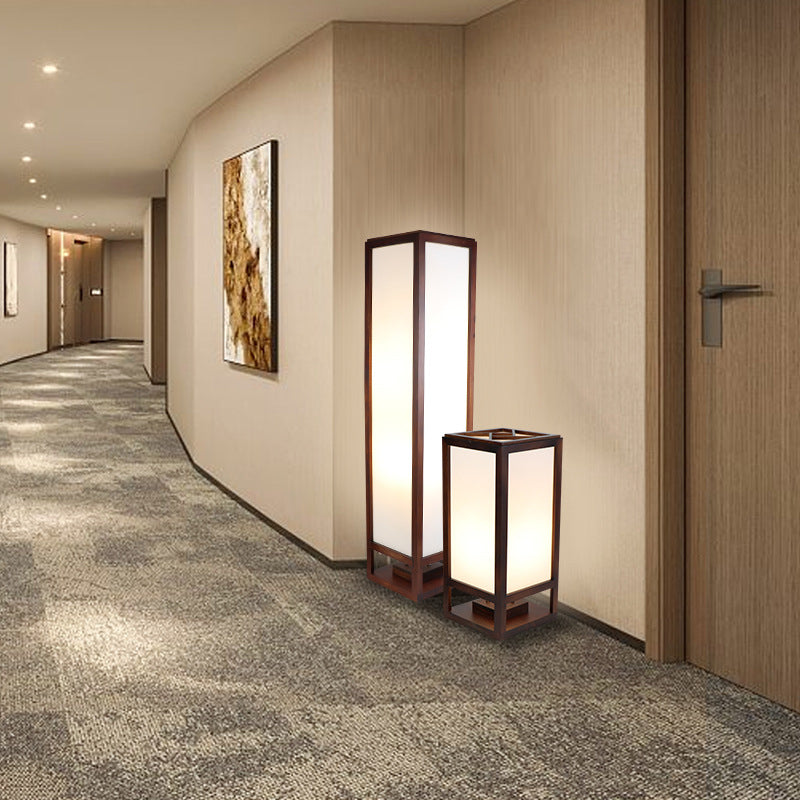Traditional Chinese Rectangular Parchment Wood 1-Light Floor Lamp for Entertainment Rooms