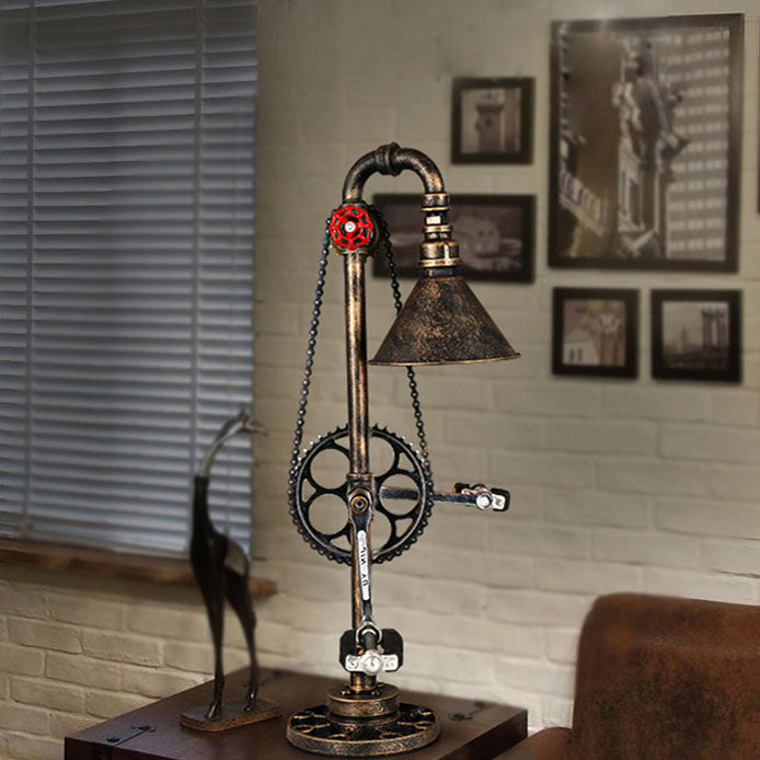 Contemporary Industrial Iron Gear Plumbing Metal 1-Light Table Lamp for Bedroom, Vintage Style Desk Light, Unique Home Decor, Steampunk Nightstand Lamp, Adjustable Lighting, Modern Industrial Design, Rustic Indoor Lighting, Creative Desk Lamp for Living R