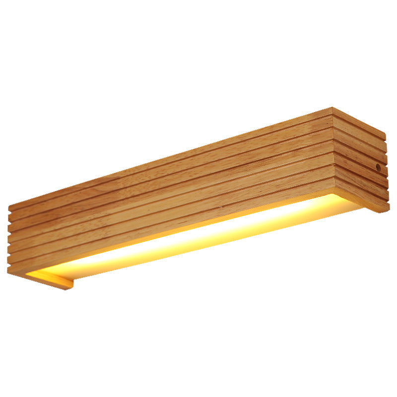 Traditional Chinese Striped Wood LED Vanity Mirror Sconce Lamp for Bathroom