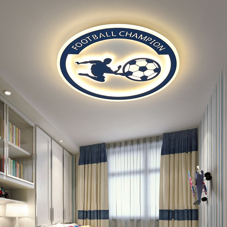 Contemporary Creative Kids Round Football Iron Acrylic LED Flush Mount Ceiling Light Great for Bedroom Playroom Nursery Modern Sports Decor Adjustable Brightness Energy Efficient Stylish Illumination Safe for Children Multi-Color Options Fun Design Easy t
