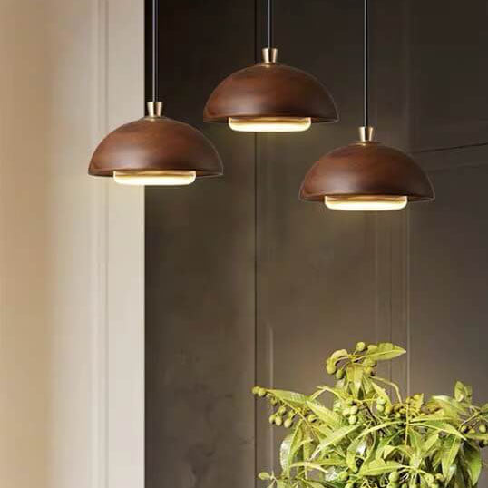 Nordic Minimalist Solid Wood Dome Glass LED Pendant Light