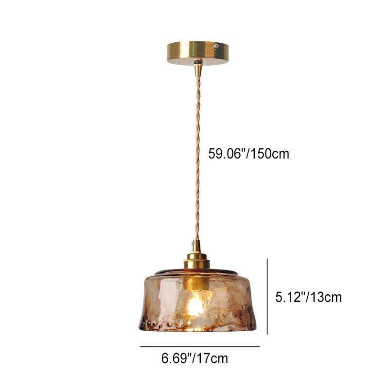 Vintage Amber Glass Brass Pendant Light for Living Room