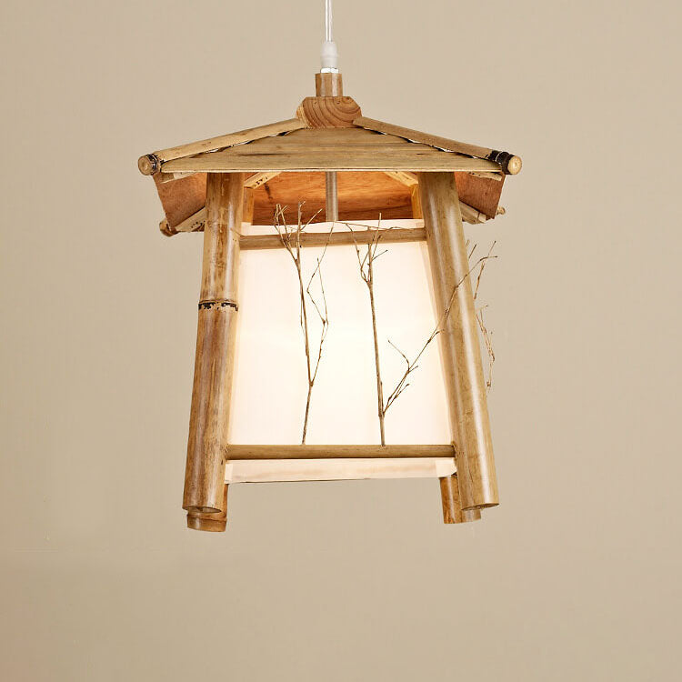 Japanese Rustic Vintage Bamboo Weaving Pendant Light 1-Light Fixture
