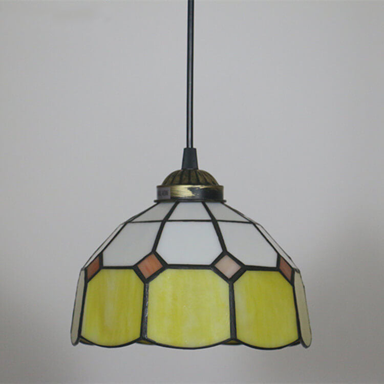 Traditional Tiffany Stained Glass Pendant Light for Living Room, Round 1-Light Iron Dome Shade
