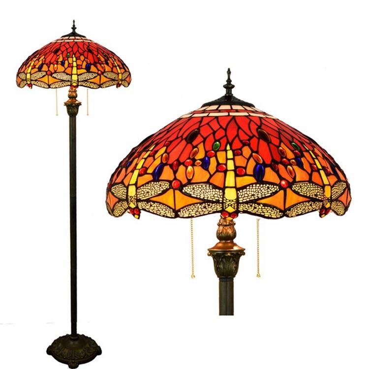 Vintage Tiffany Stained Glass Dragonfly Floor Lamp - 2-Light Art Nouveau Design, Handcrafted Decorative Lighting, Unique Home Accent