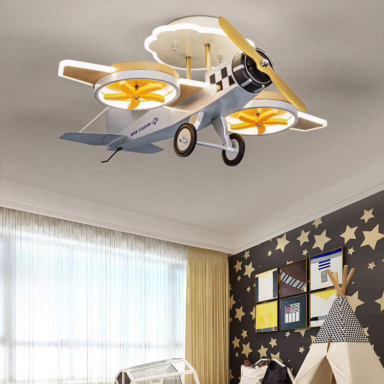 Creative Cartoon Airplane Iron Acrylic LED Kids Semi-Flush Mount Ceiling Light - Children's Room Decor, Playroom Lighting, Airplane-themed Light Fixture, Nursery Ceiling Lamp, Kid's Bedroom Illumination, Airplane Design LED Light, Unique Children's Ceilin