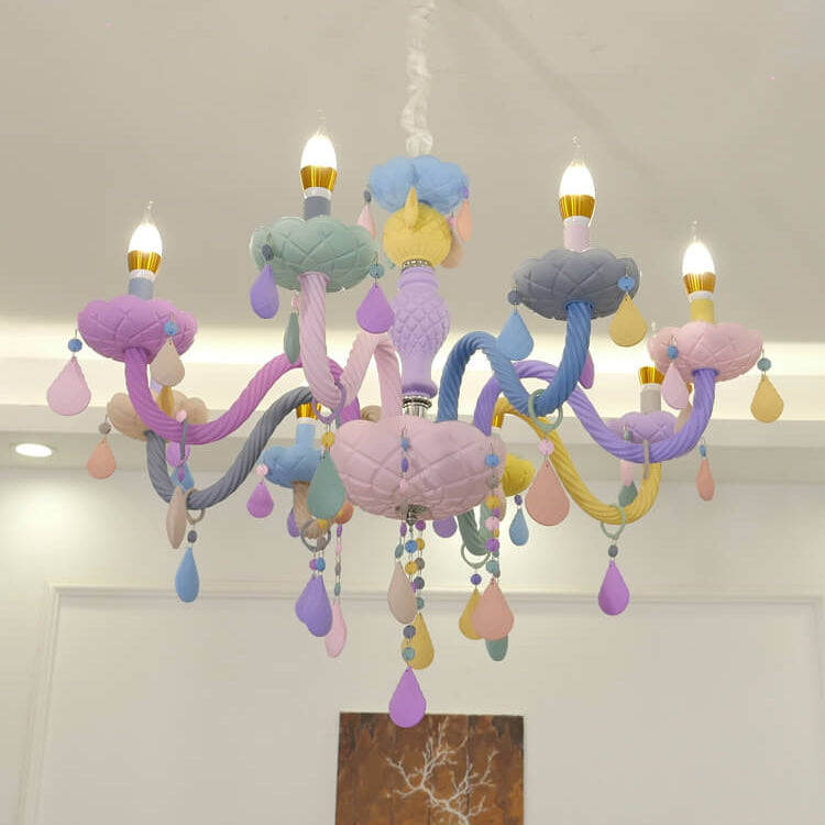 Modern Princess Macaroon Crystal Chandelier - 5/6/8/10/12/15 Light Options, Elegant Candelabra Design, Kids Room Decor, Stunning Glass Accents