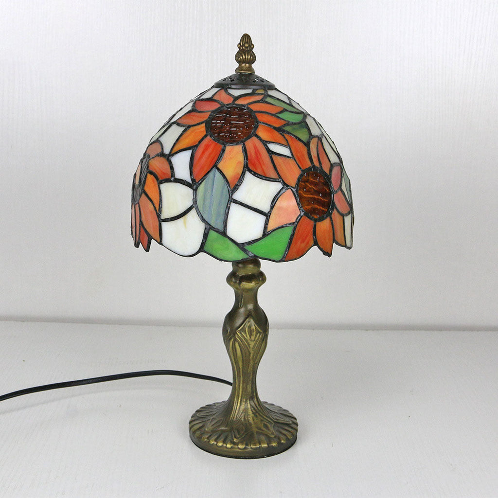 Vintage Tiffany Animal Flower Stained Glass Dome 1-Light Table Lamp