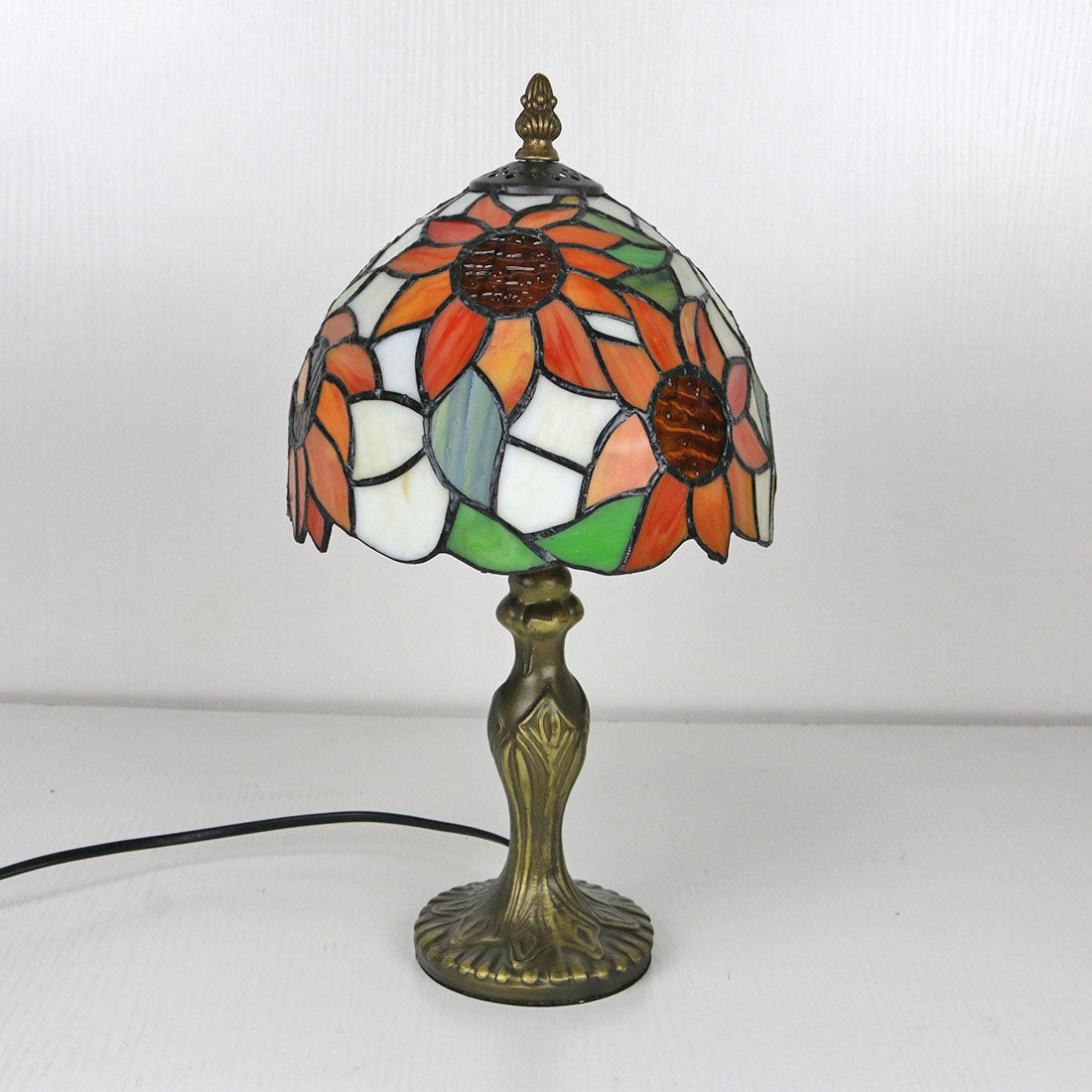 Vintage Tiffany Animal Flower Stained Glass Dome 1-Light Table Lamp
