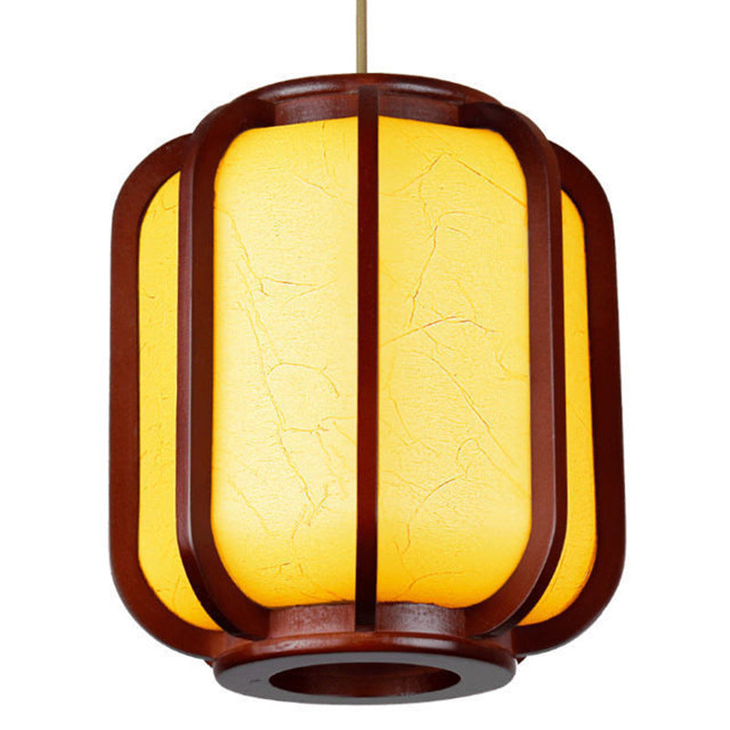 Traditional Chinese Faux Sheepskin Wooden Lantern Pendant Light - 1-Light for Living Room