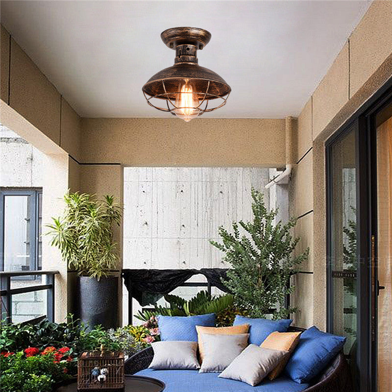 Contemporary Industrial Semi-Flush Mount Iron Light for Living Room