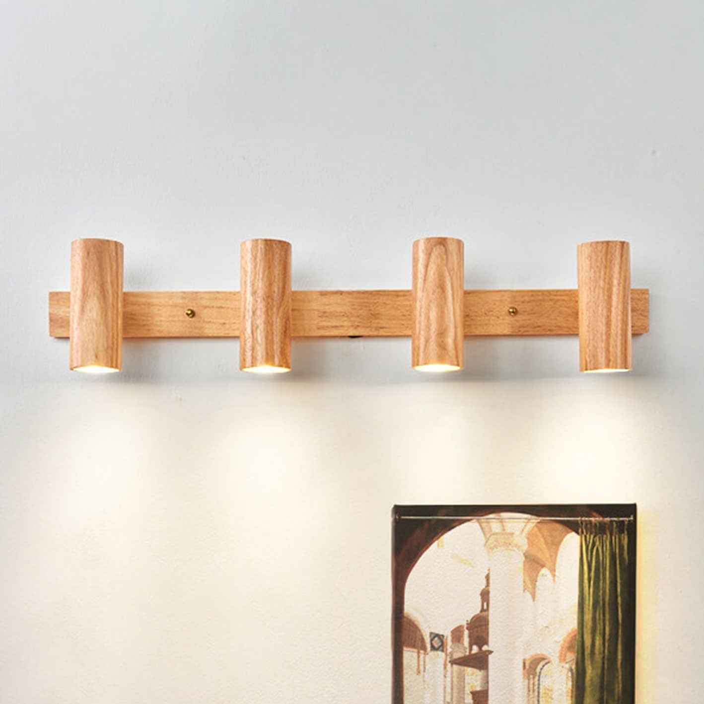 Modern Minimalist Wood Track Spotlight Wall Sconce Lamp - 1/2/3 Light Options