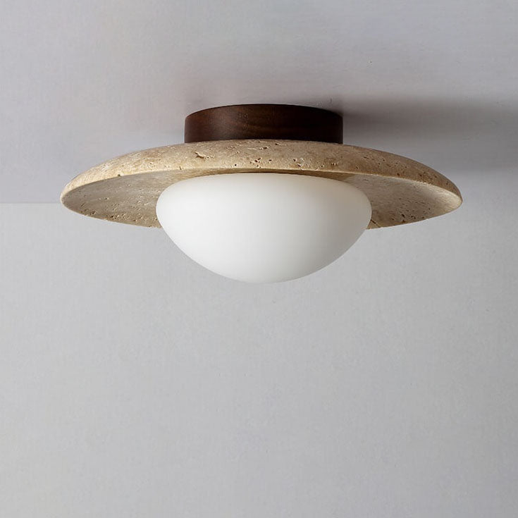 Traditional Vintage Round Travertine Flush Mount Light for Hallway