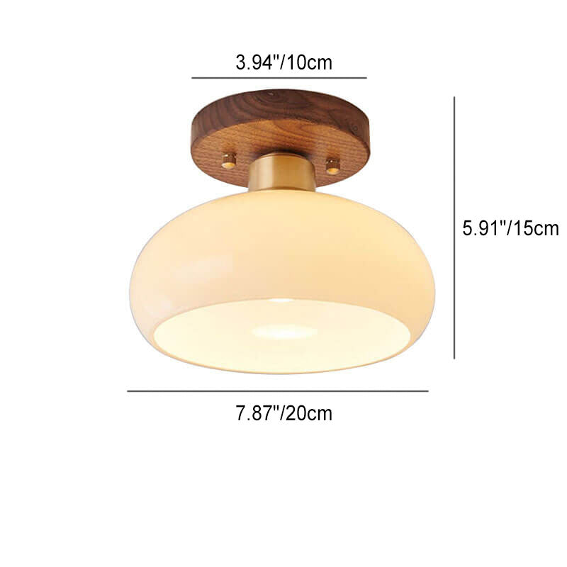 Vintage Walnut Brass Semi-Flush Mount Light Fixture 1-Light Ceiling Lamp