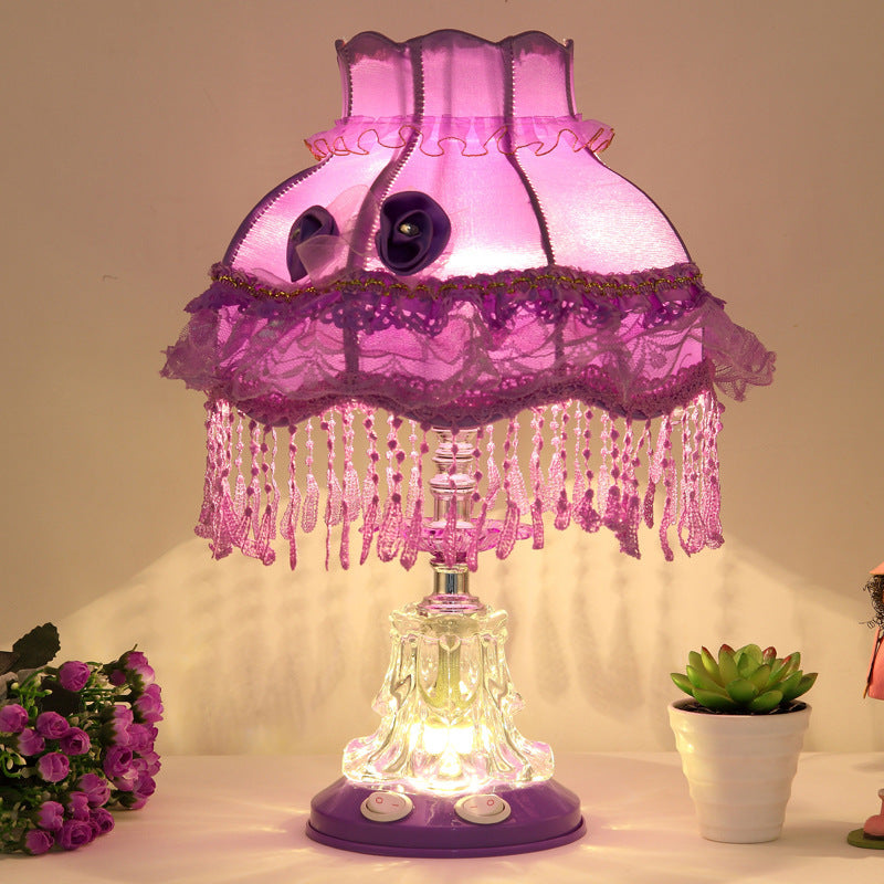 European Style Wedding Fabric Glass 1-Light Table Lamp - Elegant Home Decor for Wedding Reception, Vintage Bedside Lighting, Luxury Fabric Shade, Romantic Ambiance, Decorative Lighting Fixture, Stylish Gift Idea for Couples, Unique Wedding Centerpiece, De