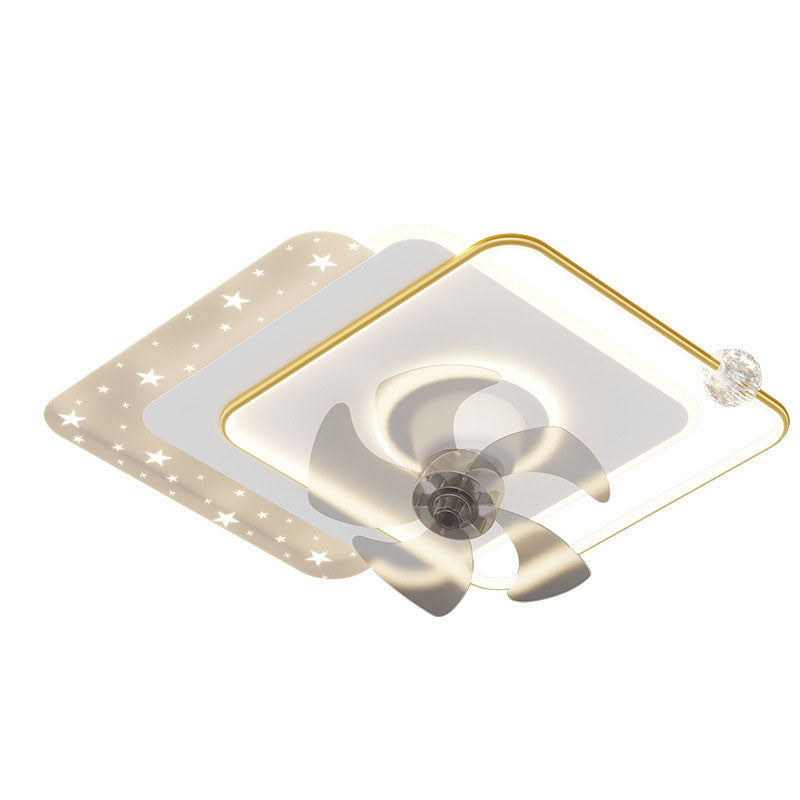 Contemporary Iron Acrylic LED Round Square Ceiling Fan Light for Bedroom