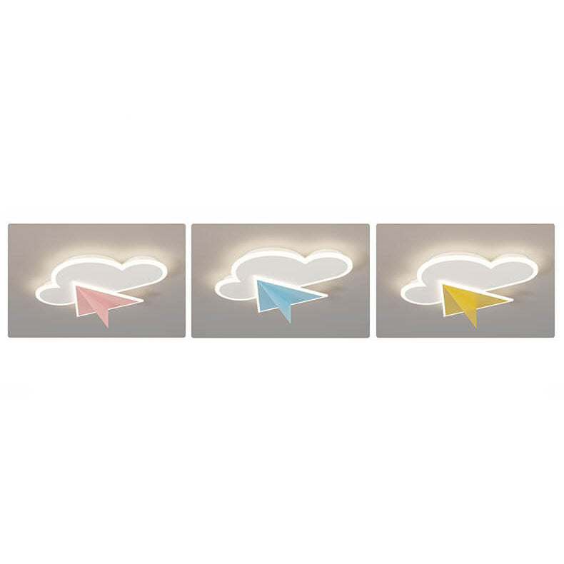 Creative Cartoon Clouds Airplane LED Kids Flush Mount Ceiling Light for Nursery, Playroom, Modern Child's Bedroom, Unique Sky Themed Lighting, Adorable Children's Room Decor, Energy Efficient Lighting Fixture, Fun Airplane and Cloud Design, Safe for Kids