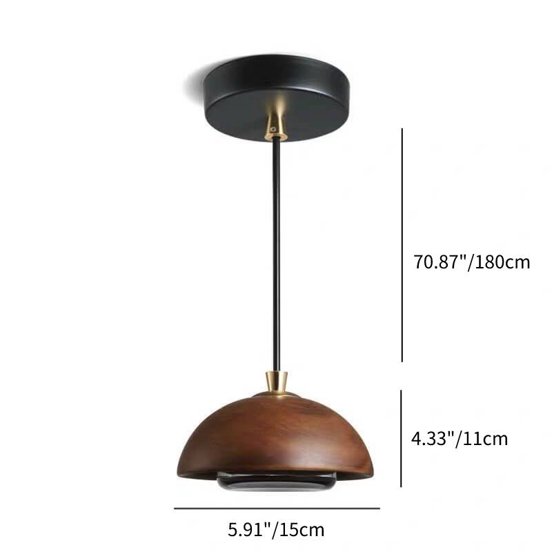 Nordic Minimalist Solid Wood Dome Glass LED Pendant Light