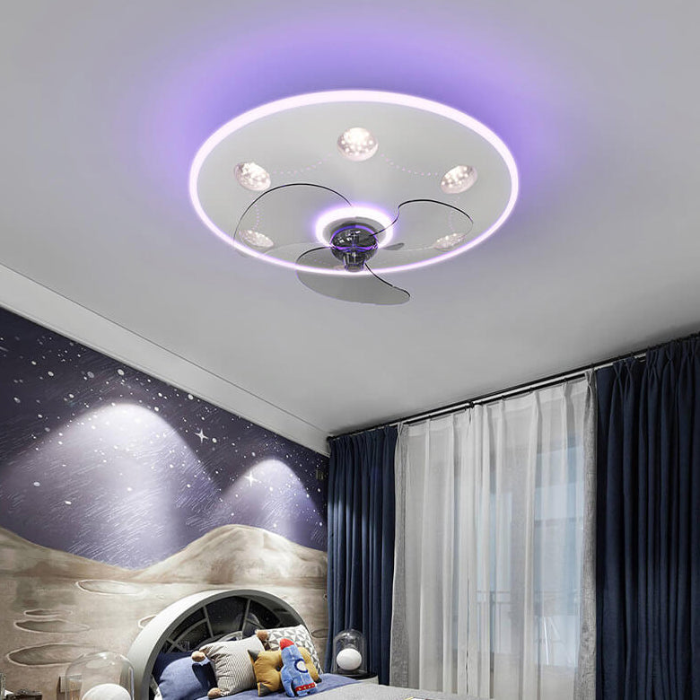 Modern Cartoon UFO Ceiling Fan Light - Round Iron Acrylic LED Flush Mount for Kids