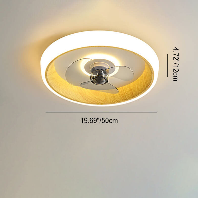 Nordic Minimalist Round Acrylic Wood Grain LED Ceiling Fan Light