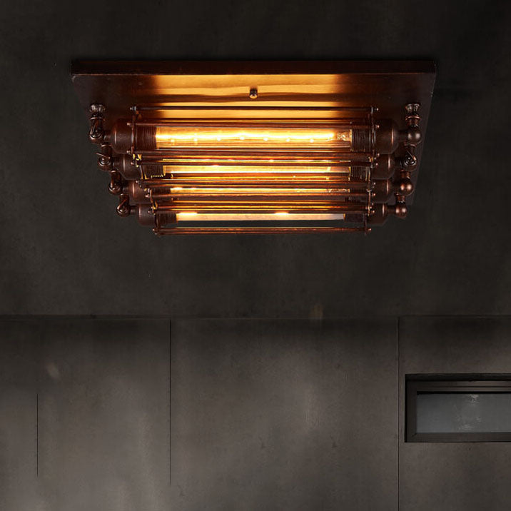 Nostalgic Industrial 4-Light Flush Mount Ceiling Light - Iron and Glass Design