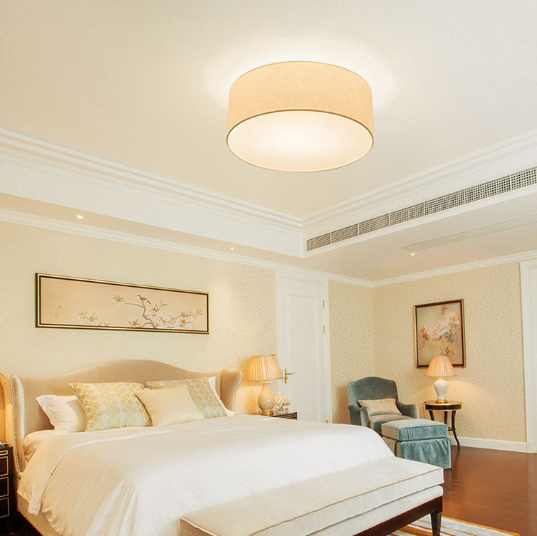 Modern Minimalist Round Drum Flush Mount Ceiling Light - Iron & Fabric 3/5 Light for Living Room