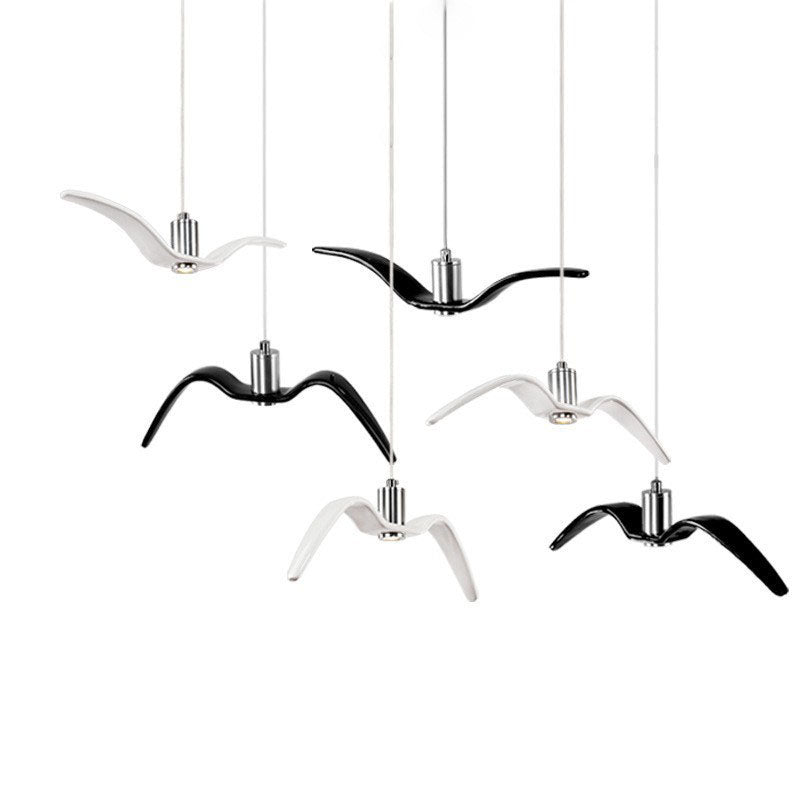Contemporary Nordic Wrought Iron Seagull LED Pendant Light for Living Room