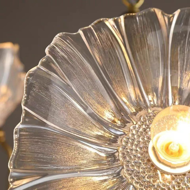 Modern Art Deco Gold Finish Chandelier with Lotus Leaf Glass Shade - 3/6 Lights for Living Room