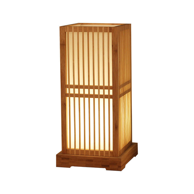 Traditional Japanese Bamboo Column Table Lamp - 1-Light Bedroom Decor