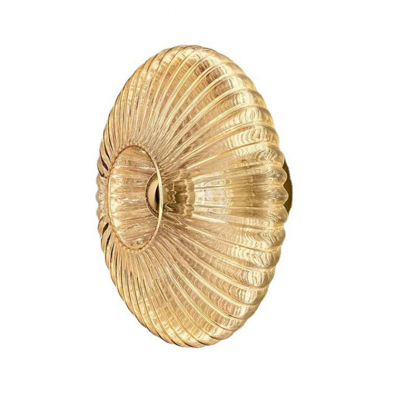 Contemporary Nordic Iron Striped Glass Wall Sconce Lamp - 1-Light Round Disc for Living Room